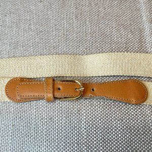 Tan and Cream Elastic Belt with Gold Buckle Size Meduim